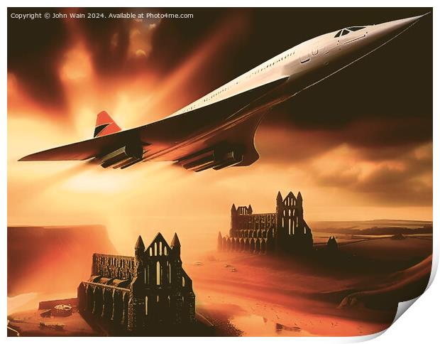 Fast jet over Abbey Ruins (AI Generated) Print by John Wain