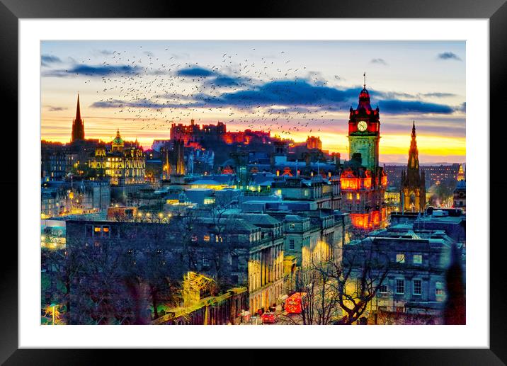Edinburgh Sunset Starlings Framed Mounted Print by Alison Chambers