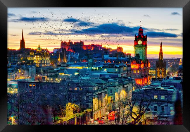 Edinburgh Sunset Starlings Framed Print by Alison Chambers