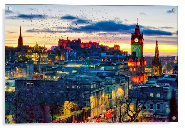 Edinburgh Sunset Starlings Acrylic by Alison Chambers