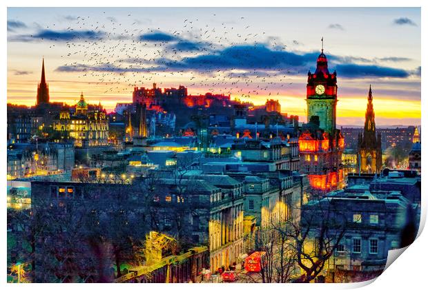 Edinburgh Sunset Starlings Print by Alison Chambers