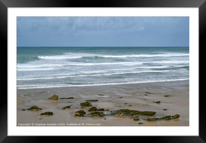 Rocks on the beach, Watergate Bay. Framed Mounted Print by Stephen Noulton