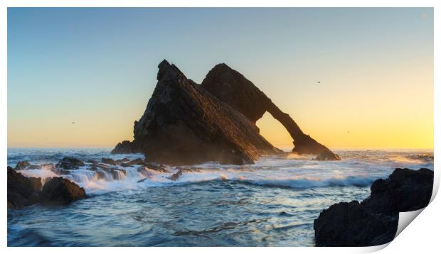 Golden Sunrise on Bow Fiddle Rock Print by Anthony McGeever