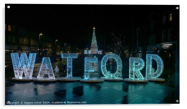 Watford Town Sign Lights at Christmas Acrylic by Wayne Usher
