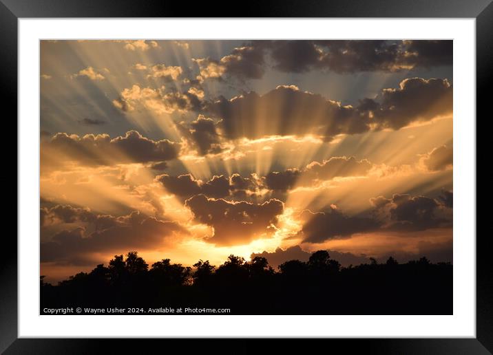 Glorious Sunset shining Golden Rays of Light Framed Mounted Print by Wayne Usher