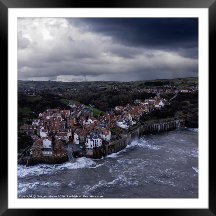Robin Hoods Bay evening moody sky Framed Mounted Print by Graham Moore