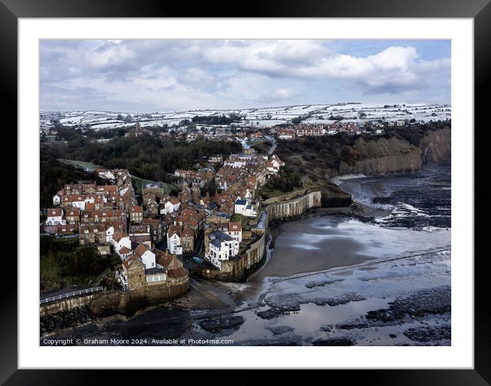 Robin Hoods Bay in snow Framed Mounted Print by Graham Moore