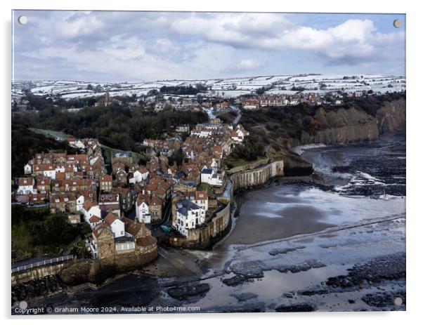 Robin Hoods Bay in snow Acrylic by Graham Moore