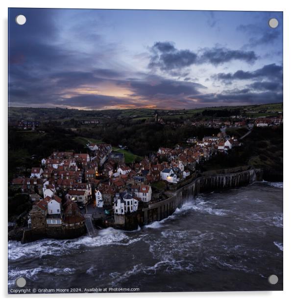 Robin Hoods Bay sunset tide in Acrylic by Graham Moore