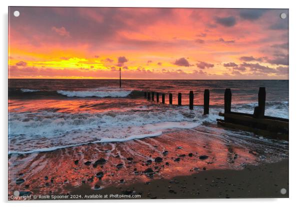 Sunrise Teignmouth Beach Acrylic by Rosie Spooner