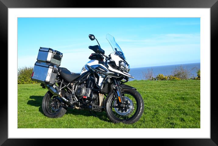 Triumph Tiger 1200 Motorbike by the sea Framed Mounted Print by Paula Tracy