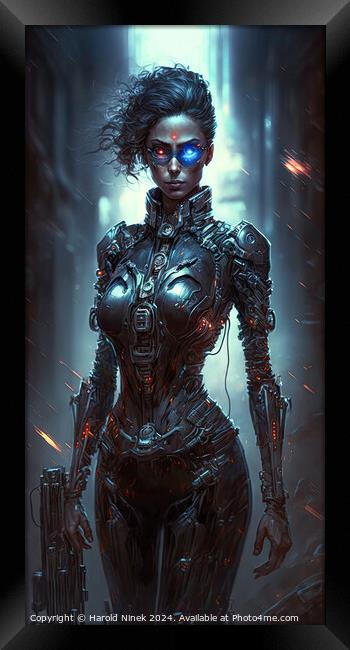 Nyx - Female Cyborg Assassin Framed Print by Harold Ninek