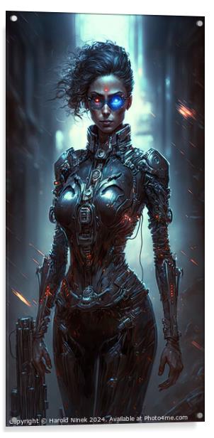 Nyx - Female Cyborg Assassin Acrylic by Harold Ninek
