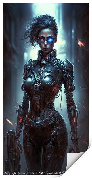 Nyx - Female Cyborg Assassin Print by Harold Ninek