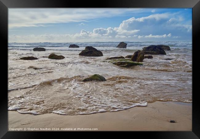 Incoming Tide Watergate Bay Framed Print by Stephen Noulton