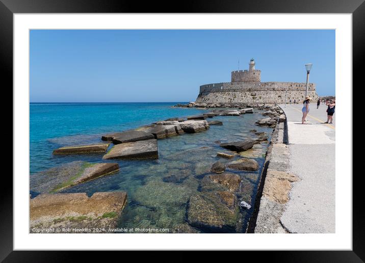 Rhodes Harbour Lighthouse  Framed Mounted Print by Rob Hawkins