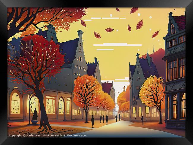 Golden Walk at Evening - GIA2401-0115-ILU Framed Print by Jordi Carrio