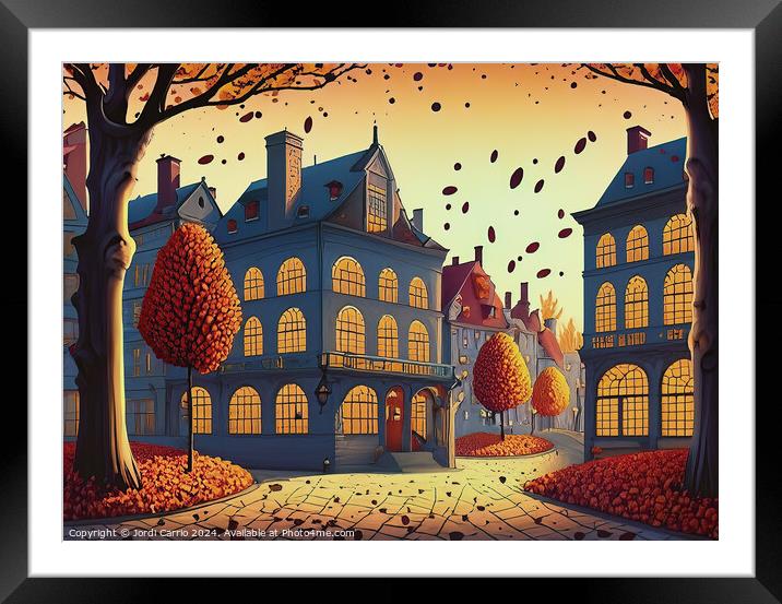 Autumn Dusk in the Alley - GIA2401-0116-ILU Framed Mounted Print by Jordi Carrio