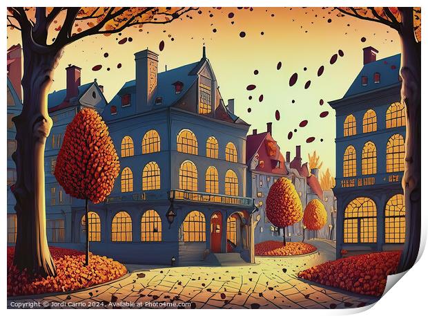 Autumn Dusk in the Alley - GIA2401-0116-ILU Print by Jordi Carrio