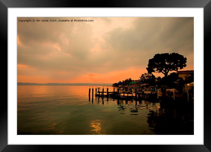 Super Silhouetted Sirmione Sunset Framed Mounted Print by Jim Jones