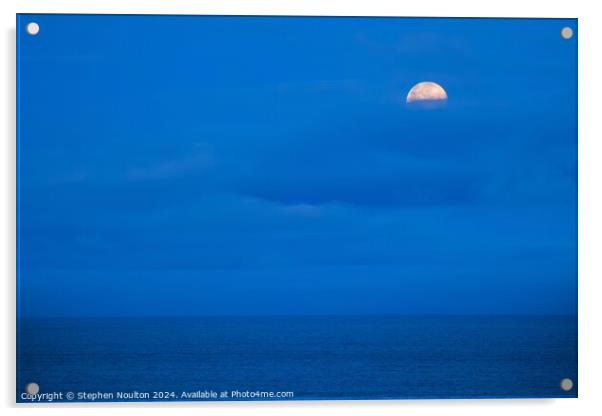 Moon over Watergate Bay, Cornwall Acrylic by Stephen Noulton