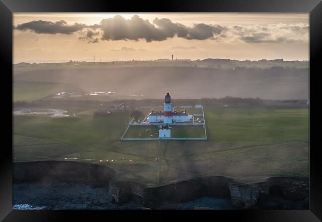 Souter Lighthouse Sunset Framed Print by Apollo Aerial Photography