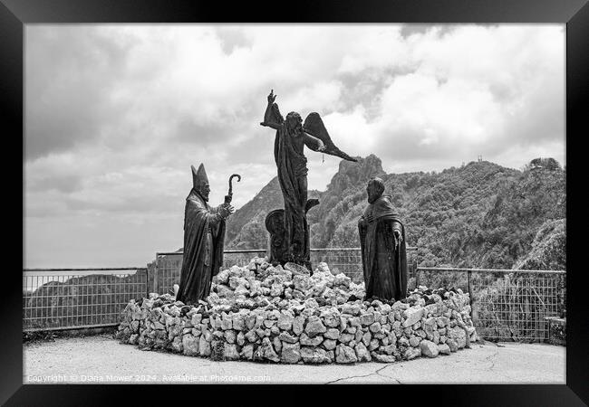 Statues of the Saints Sorrento Mountains Mono  Framed Print by Diana Mower