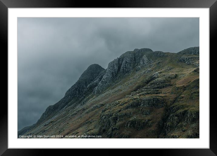 Langdale Pikes in shade Framed Mounted Print by Alan Dunnett