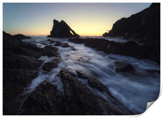 Ethereal Sunrise at Bow Fiddle Rock Print by Anthony McGeever