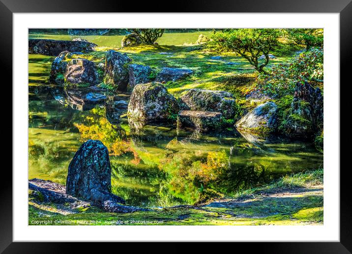 Garden Ginkakuji Silver Pavilion Buddhist Temple Kyoto Japan Framed Mounted Print by William Perry