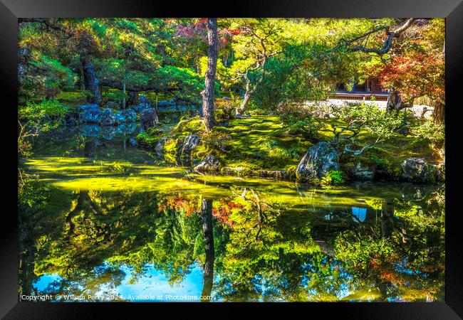 Fall Leaves Garden Ginkakuji Silver Temple Kyoto Japan Framed Print by William Perry
