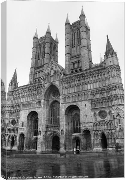 Lincoln Cathedral Rainy Day Mono Canvas Print by Diana Mower