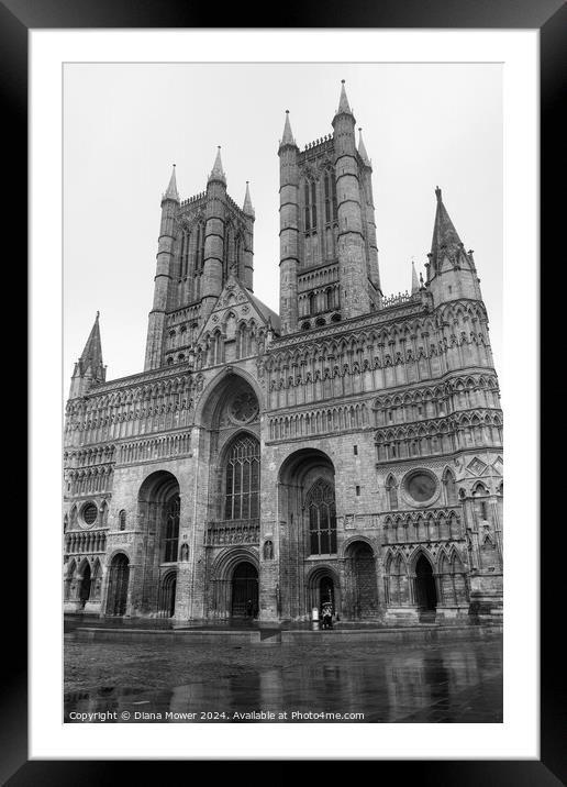 Lincoln Cathedral Rainy Day Mono Framed Mounted Print by Diana Mower