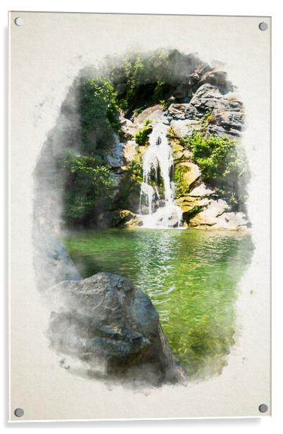 small waterfall in Corsica in watercolor Acrylic by youri Mahieu