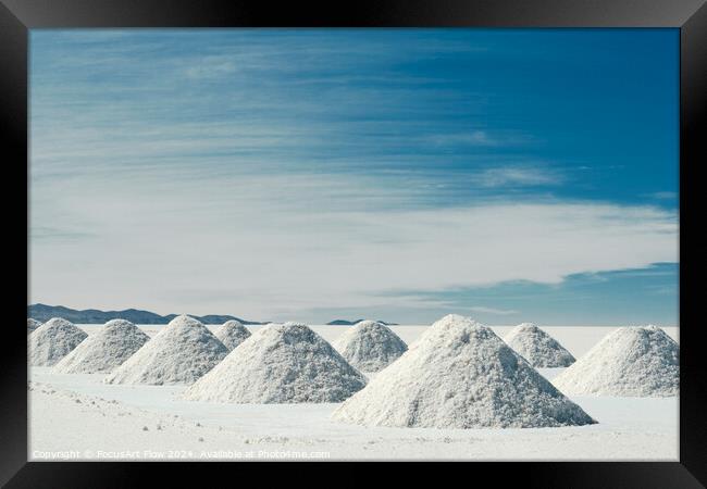 Salt Mounds in Salar de Uyuni Under Blue Sky Framed Print by FocusArt Flow