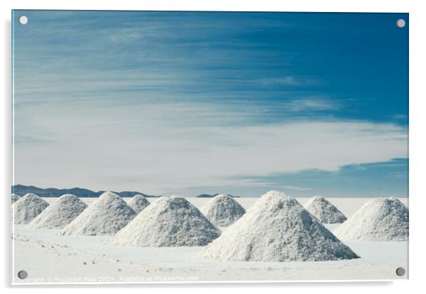 Salt Mounds in Salar de Uyuni Under Blue Sky Acrylic by FocusArt Flow
