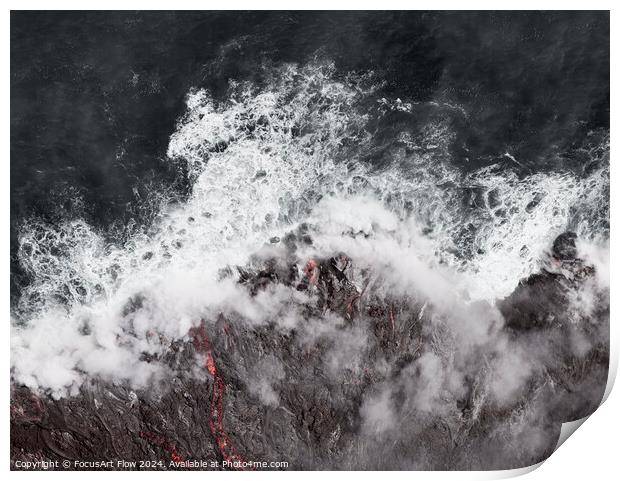 Kilauea Volcano Eruption Ocean Entry Aerial View Print by FocusArt Flow