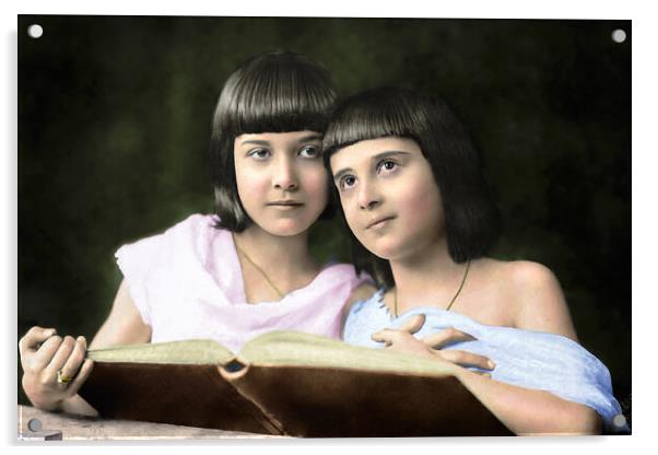 Sofija and Marija, the beautiful sisters from the early 1900s.  Acrylic by Dejan Travica