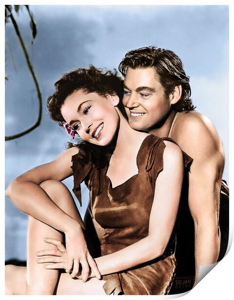 Tarzan and Jane. Johnny Weissmuller and Maureen O  Print by Dejan Travica