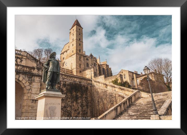 Monumental staircase, statue of d Artagnan in Auch Framed Mounted Print by Laurent Renault