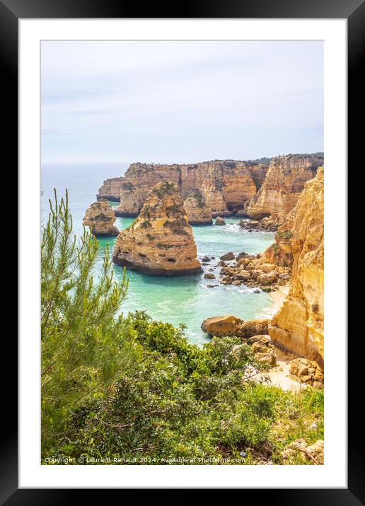 Cliffs and ocean, vertical photography of Praia da Marinha, Alga Framed Mounted Print by Laurent Renault