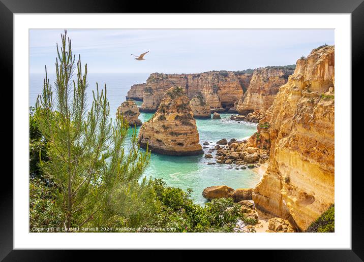 Cliffs and ocean, Praia da Marinha, Algarve, Portugal Framed Mounted Print by Laurent Renault