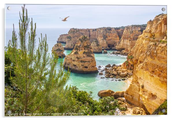 Cliffs and ocean, Praia da Marinha, Algarve, Portugal Acrylic by Laurent Renault