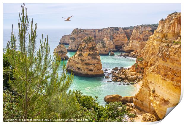 Cliffs and ocean, Praia da Marinha, Algarve, Portugal Print by Laurent Renault
