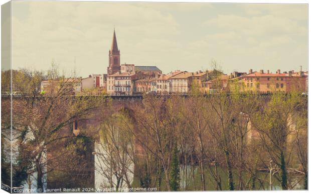 Lot river with old bridge and town, Montauban, Lot, Occitanie, F Canvas Print by Laurent Renault