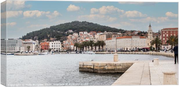 Split Town walking by the water front Canvas Print by Holly Burgess