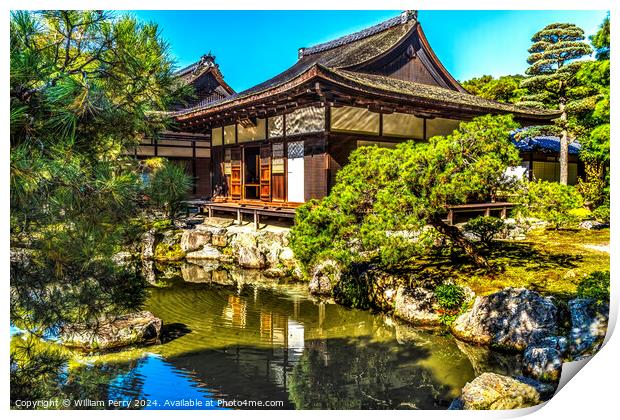 Colorful Garden Togudo Hall Ginkakuji Silver Pavilion Temple Kyo Print by William Perry
