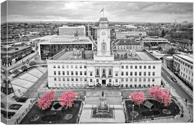Barnsley Town Hall Blossom Canvas Print by Apollo Aerial Photography