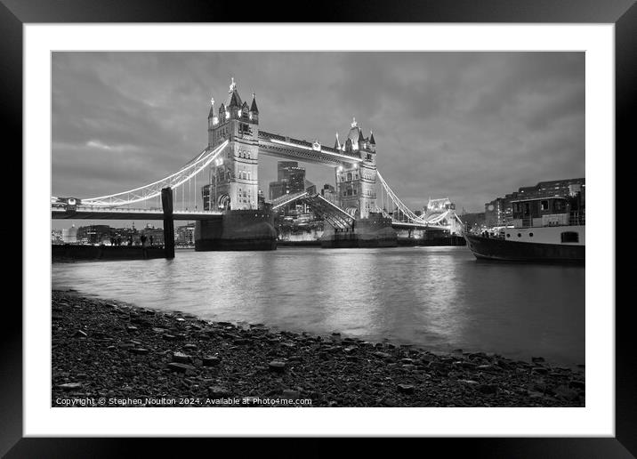 Tower Bridge Opening at Night Framed Mounted Print by Stephen Noulton