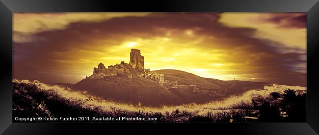 Medieval Corfe Castle in the Dawn Framed Print by Kelvin Futcher 2D Photography